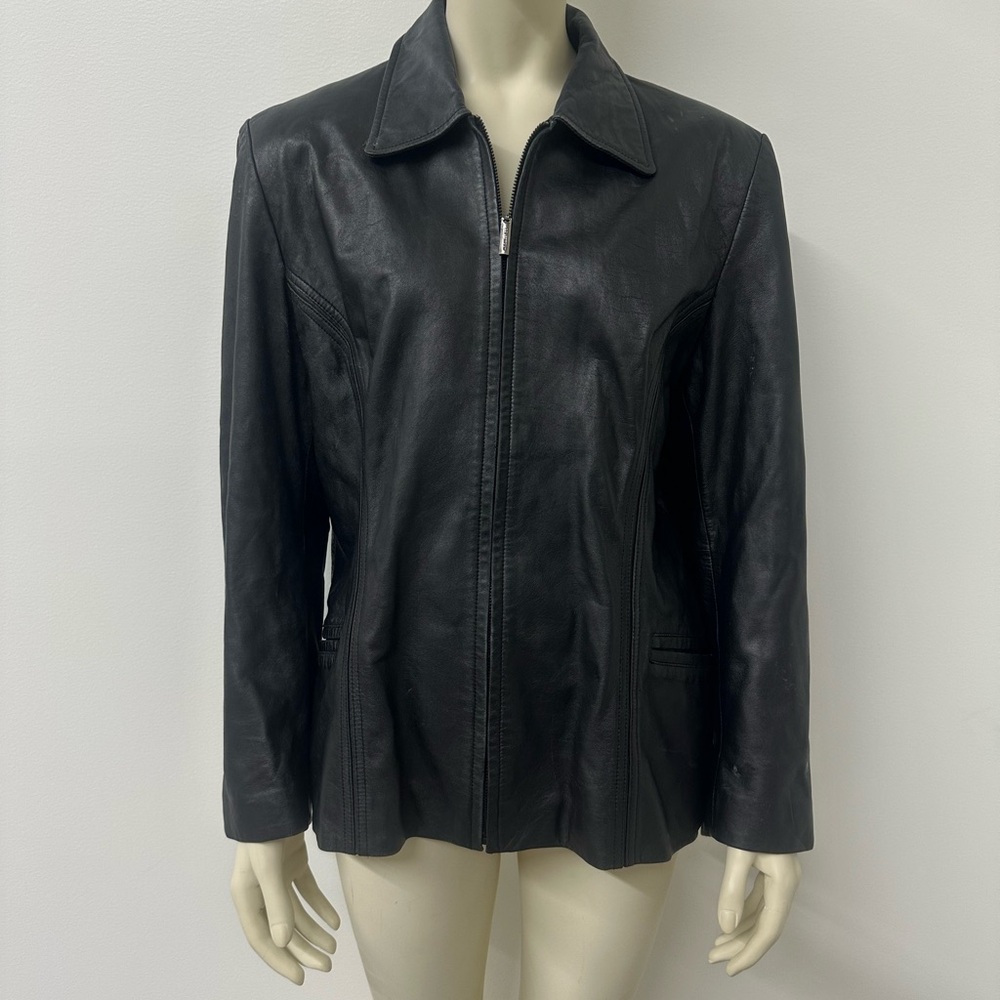 Colebrook & Co. Genuine Black Leather Lined Collared Coat